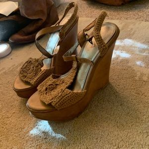 Brown bohemian wedges